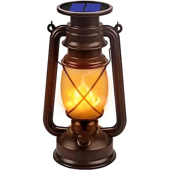 Dancing Flame Waterproof Hanging LED Solar Retro Lantern Lights Outdoor Camping Lamps 